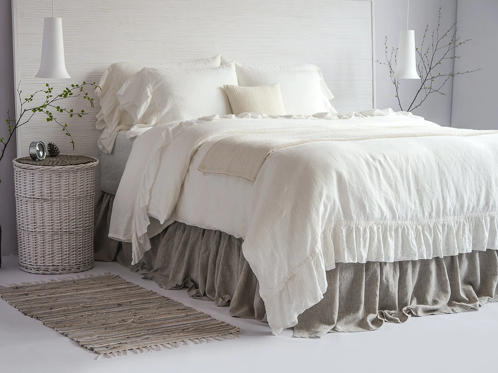 Linen Duvet Cover Stone Washed French Vintage Ruffle 100% Flax Super Soft Natural Organic or 3 pcs set