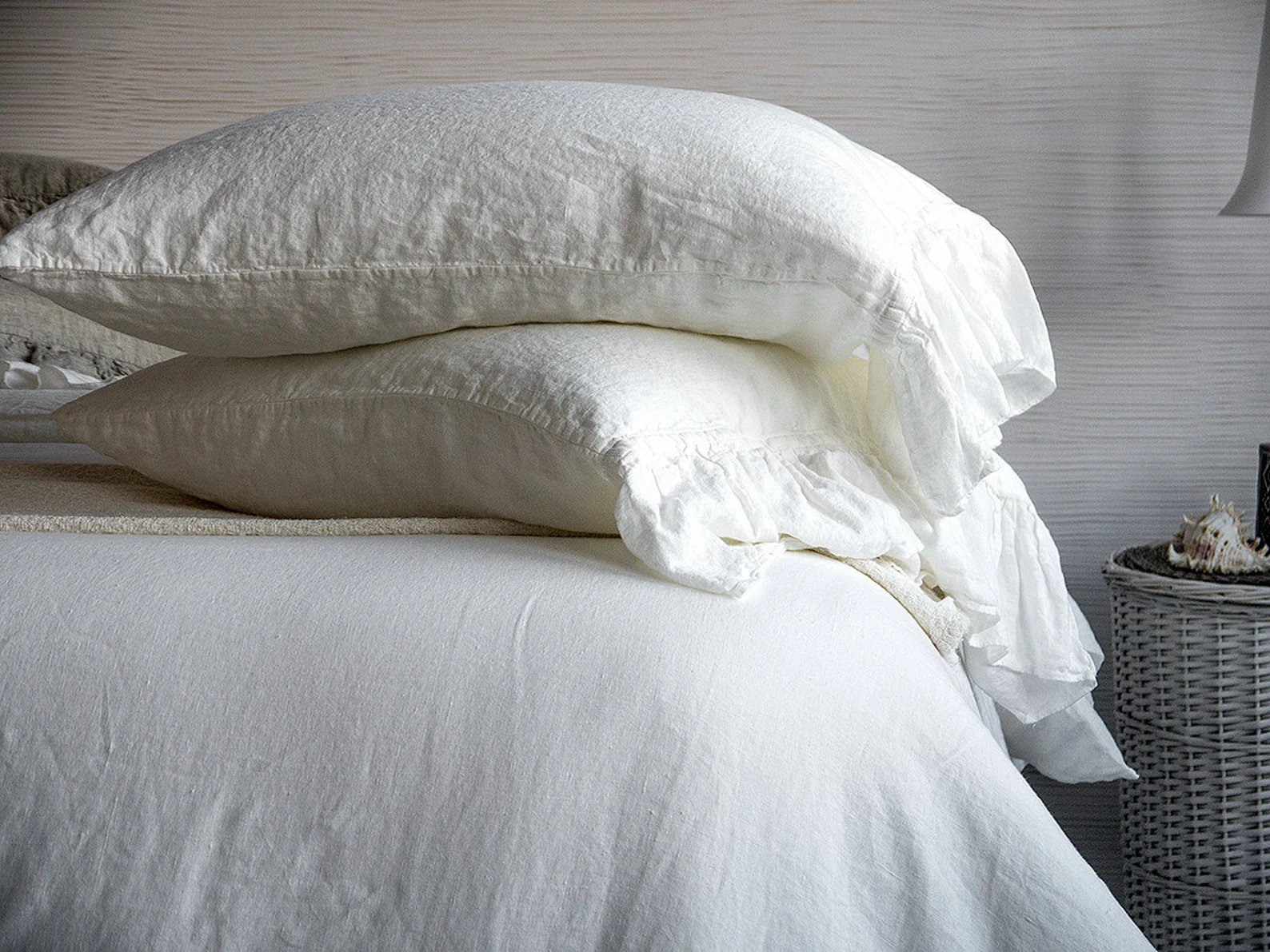 Linen Sheets Set 4pcs Luxury French Vintage Ruffled 100% Flax Stone Washed Super Soft Natural Organic King Queen Full