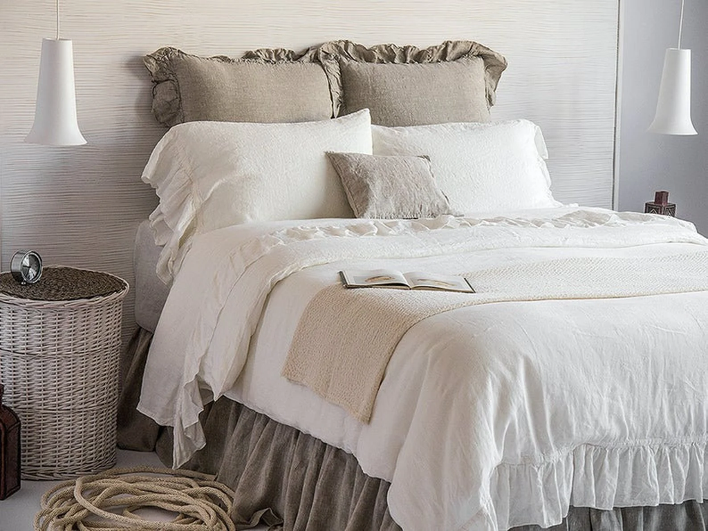 Linen Sheets Set 4pcs Luxury French Vintage Ruffled 100% Flax Stone Washed Super Soft Natural Organic King Queen Full