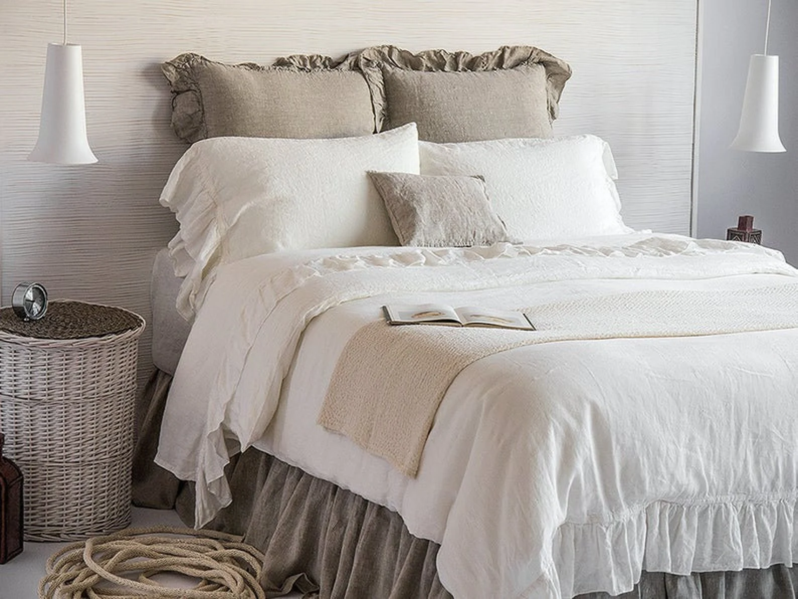 Linen Sheets Set 4pcs Luxury French Vintage Ruffled 100% Flax Stone Washed Super Soft Natural Organic King Queen Full