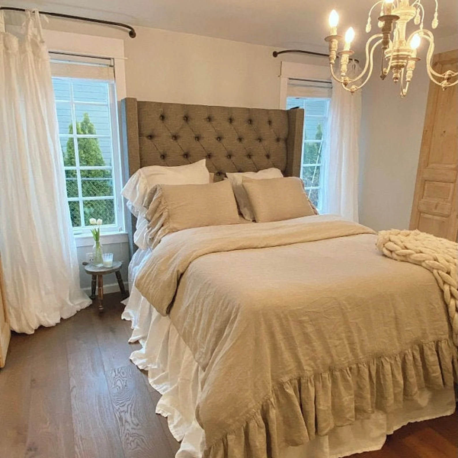 Linen Duvet Cover Stone Washed French Vintage Ruffle 100% Flax Super Soft Natural Organic or 3 pcs set