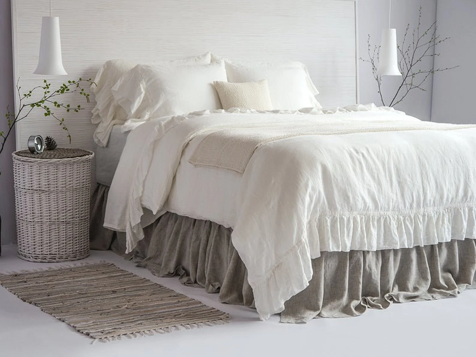 Linen Sheets Set 4pcs Luxury French Vintage Ruffled 100% Flax Stone Washed Super Soft Natural Organic King Queen Full