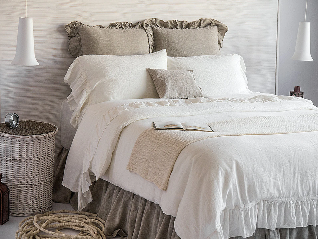 Linen Duvet Cover Stone Washed French Vintage Ruffle 100% Flax Super Soft Natural Organic or 3 pcs set