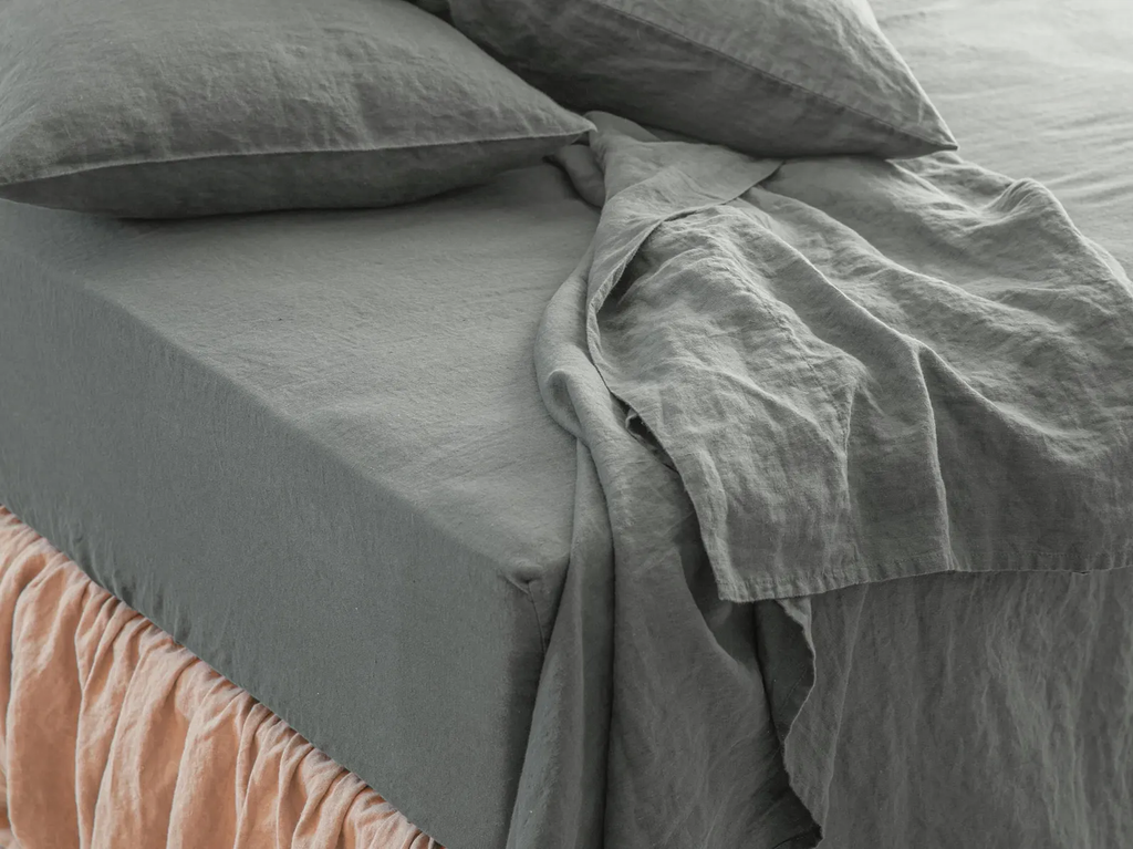 Linen Fitted Sheet, Stone Washed Super Soft. Queen, King, Full, Eco 100% European Flax Natural Organic.